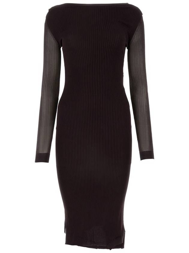 Yarn Asymmetric Neck Midi Dress Dark Purple - FENDI - BALAAN 2