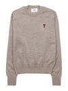 Heart Embroidered Logo Crew Neck Knit Top Beige - AMI - BALAAN 2