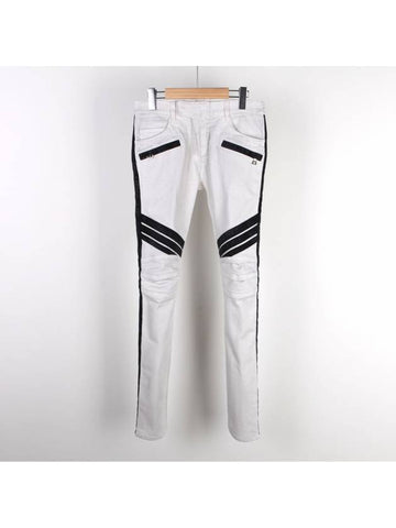 Black Taping Slim Biker Dirty White 571B363 - BALMAIN - BALAAN 1