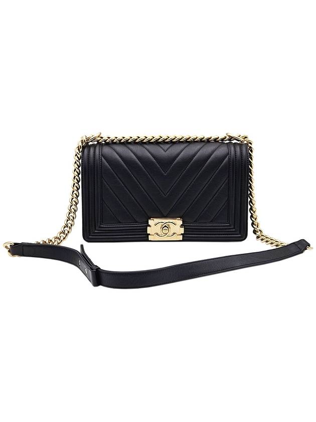 Chanel A67086 Black Calfskin Gold Boy Medium Flap Shoulder Bag 23rd - CHANEL - BALAAN 1