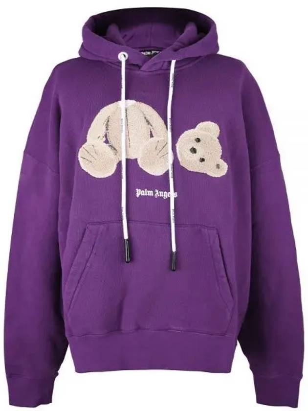 Men's Bear Logo Cotton Hoodie Purple - PALM ANGELS - BALAAN 2