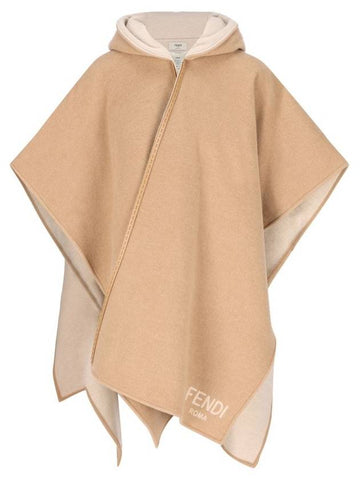 Roma Wool Poncho Beige - FENDI - BALAAN 1