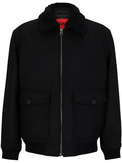 Teddy Collar Regular Fit Bomber Jacket Black - HUGO BOSS - BALAAN 2