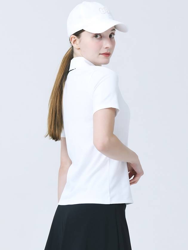 Lace Collar Decoration Functional Span Rib Keyhole Neck White Short Sleeve T-Shirt DO3232TS18-1 - DOYOUKNOWMC GOLF WEAR - BALAAN 4