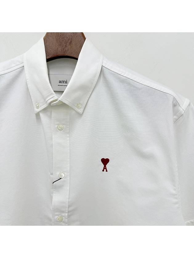 Heart Logo Short Sleeve Shirt White - AMI - BALAAN 5