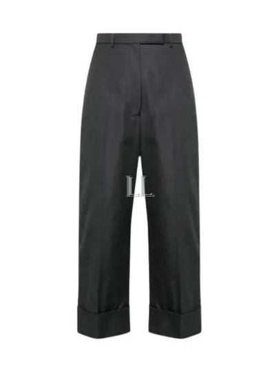 High Waist Cotton Canvas Straight Pants Dark Grey - THOM BROWNE - BALAAN 2