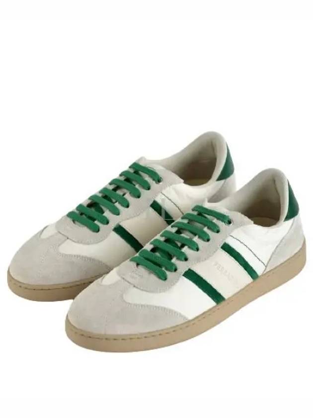 Gancini Suede Fabric Low Top Sneakers White Green - SALVATORE FERRAGAMO - BALAAN 2