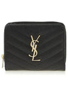 Monogram Zipper Grained Leather Half Wallet Black - SAINT LAURENT - BALAAN 2