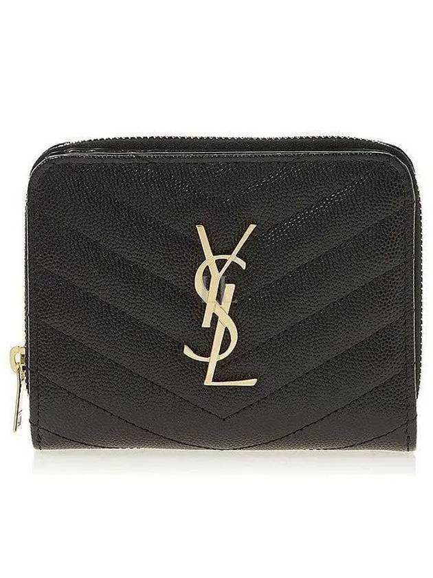 Monogram Zipper Grained Leather Half Wallet Black - SAINT LAURENT - BALAAN 2