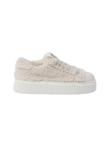 Logo Shearling Low Top Sneakers White - MIU MIU - BALAAN 1