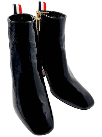 Black Soft Patent Leather Mid Ankle Boots N - THOM BROWNE - BALAAN 1