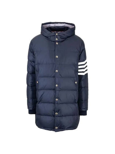 Men's 4 Bar Button Down Hooded Padding Navy - THOM BROWNE - BALAAN 1