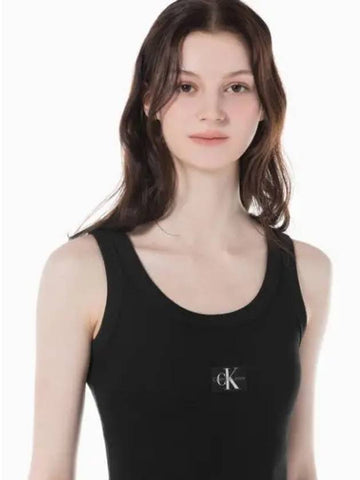 JEANS Women s Black Woven Label Rib Tank Top J222566 BEH - CALVIN KLEIN - BALAAN 1