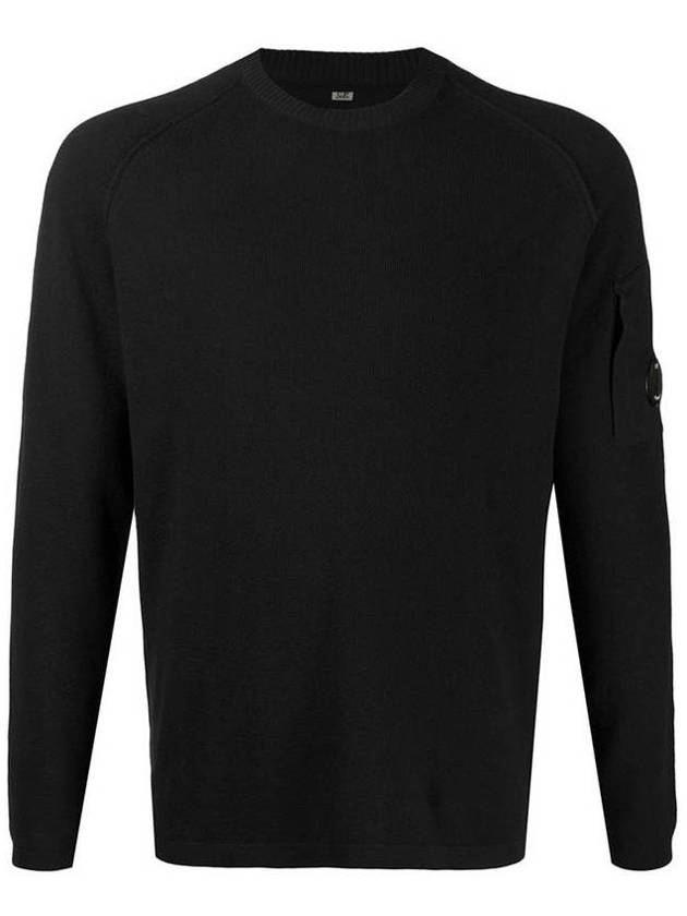 Lens Wappen Crew Neck Knit Black - CP COMPANY - BALAAN.