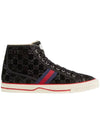 Tennis 1977 Suede High Top Sneakers Black - GUCCI - BALAAN 1