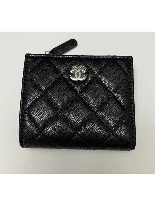 Classic Caviar Half Wallet Snap Zipper Coin Pocket Black Silver Clad AP3388 - CHANEL - BALAAN 1