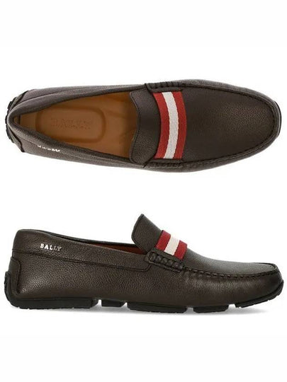 Men's Pierced Striped Leather Loafers Brown - BALLY - BALAAN 2