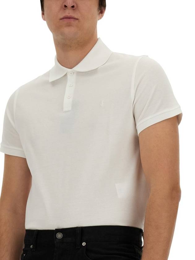 Men's Monogram Cotton Short Sleeve Polo Shirt White - SAINT LAURENT - BALAAN 5