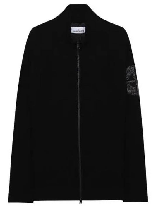 logo embroidered lambswool zip-up jacket black - STONE ISLAND - BALAAN.