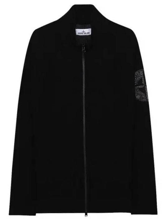 Lambswool Embroidered Full Zip Cardigan Black - STONE ISLAND - BALAAN 1