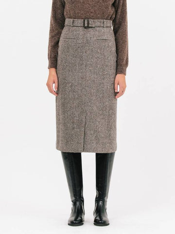 Belted Wool H-Line Skirt Grey - JUN BY JUN K - BALAAN 1