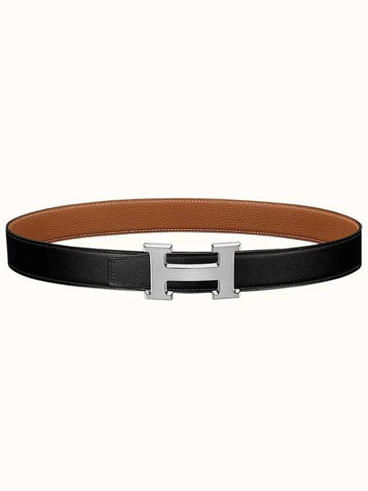 H Buckle 32MM Reversible Leather Belt Gris Moyen Noir Gold - HERMES - BALAAN 2