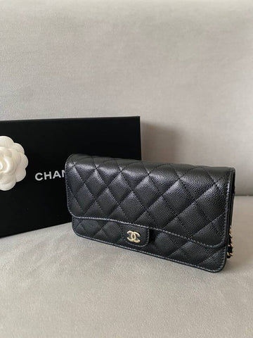 Classic phone holder bag chain caviar black gold AP3744B - CHANEL - BALAAN 1