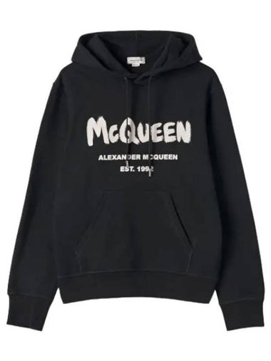 Graffiti Logo Print Hooded Black Sweatshirt Hoodie - ALEXANDER MCQUEEN - BALAAN 1