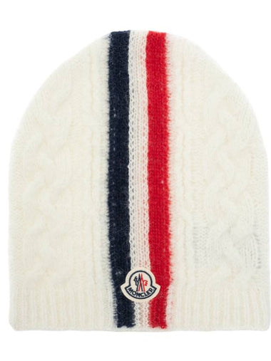 Logo Stripe Beanie White - MONCLER - BALAAN 1