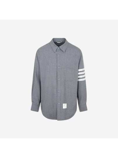 4 Bar Stripe Plain Weaving Wool Long Sleeve Shirt Grey - THOM BROWNE - BALAAN 2