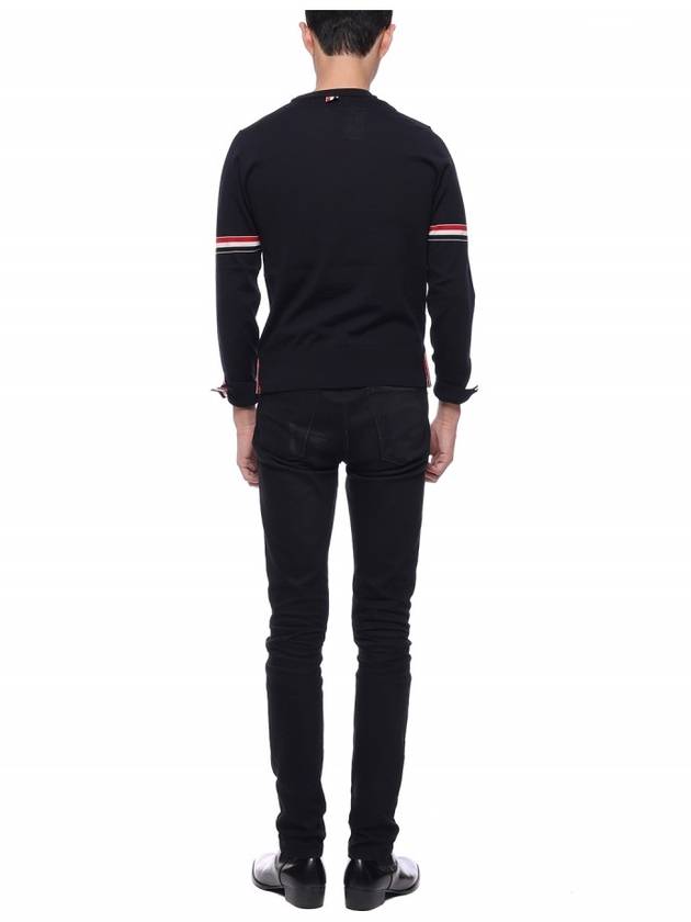 Merino Striped Crew Neck Knit Top Navy - THOM BROWNE - BALAAN 6