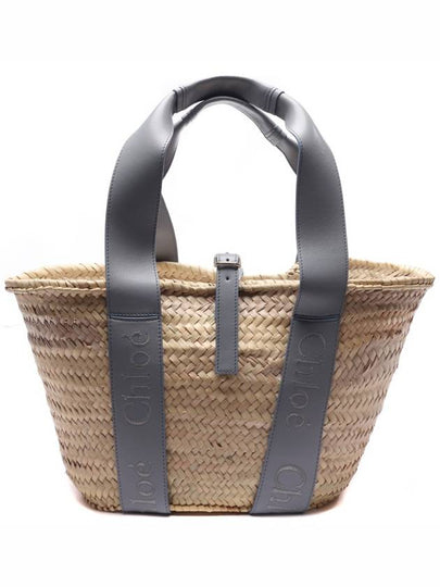 Sense Medium Raffia Basket Tote Bag Beige Stormblue - CHLOE - BALAAN 2