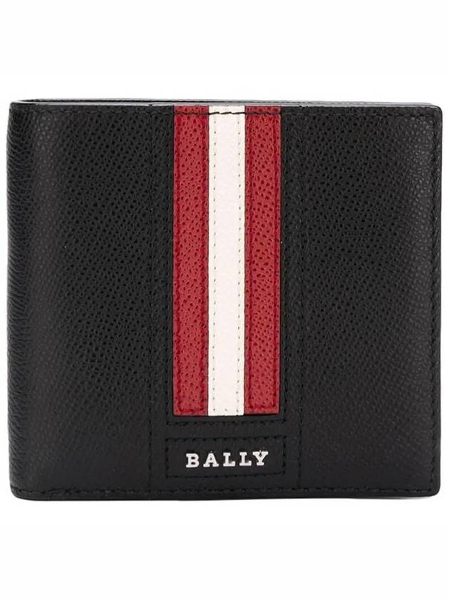 Teisel Logo Stripe Leather Half Wallet Black - BALLY - BALAAN 2