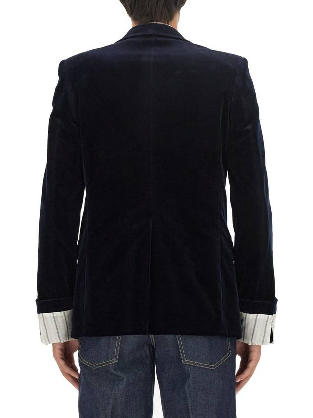 Stretch Cotton Velvet Formal Jacket Dark Blue - GUCCI - BALAAN 4