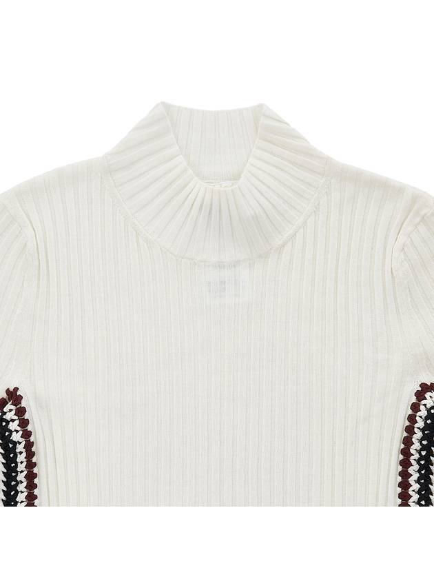 Crochet Mock Neck Knit Top White Powder - CHLOE - BALAAN.