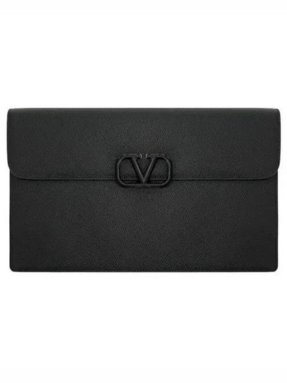 Women's V Logo Leather Clutch Bag Black - VALENTINO - BALAAN 2