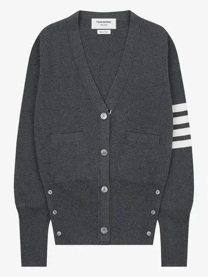 Cotton 4-Bar Milano Classic V-Neck Cardigan Medium Grey - THOM BROWNE - BALAAN 2