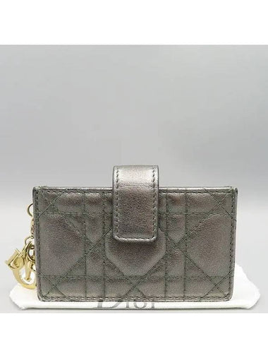 S0074OVRB Metallic Gray Leather Lady Dior Jasmine Accordion Pocket Card Holder - DIOR - BALAAN 1