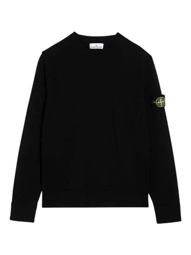 Compass Badge Crewneck Virgin Wool Knit Top Black - STONE ISLAND - BALAAN 3