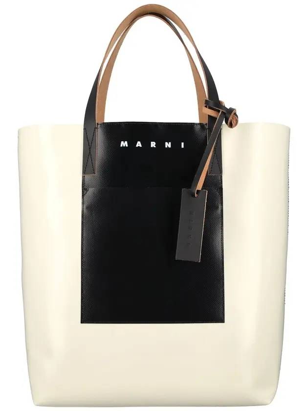 Tribeca Two-tone Shopper Tote Bag Black White - MARNI - BALAAN.