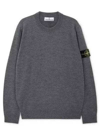 Logo Patch Crewneck Virgin Wool Knit Top Grey - STONE ISLAND - BALAAN 2