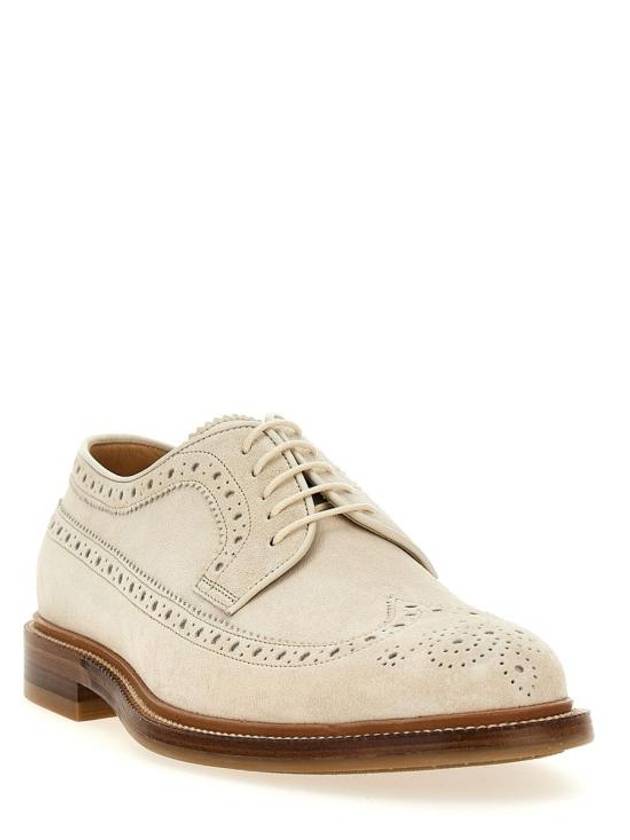 Perforated-Embellished Lace-Up Derby Beige - BRUNELLO CUCINELLI - BALAAN 3