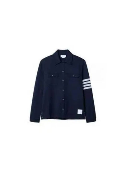 Double Face Cotton Knit 4 Bar Button Shirt Jacket Navy - THOM BROWNE - BALAAN 2