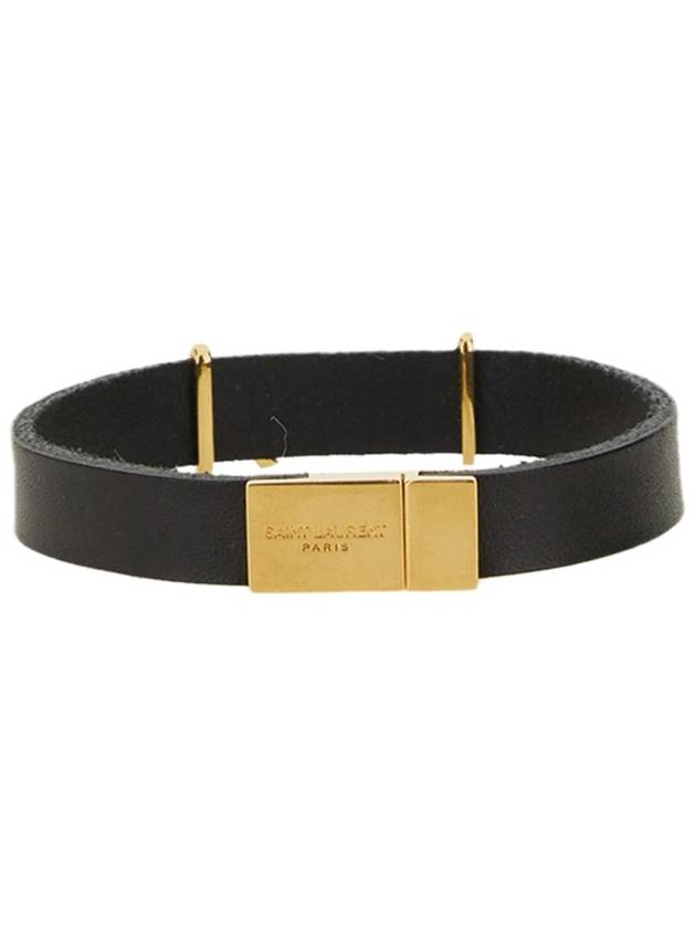 Opyum Silver Logo Leather Bracelet Black - SAINT LAURENT - BALAAN 11