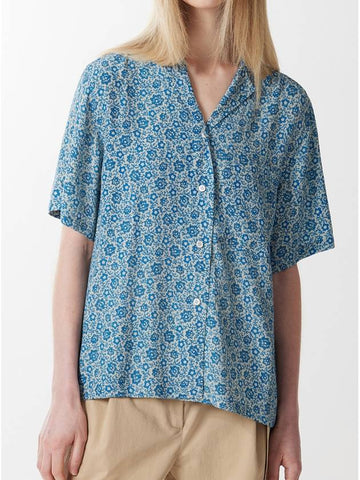 Rayon flower print blouse shirt blue 0040 - VOYONN - BALAAN 1