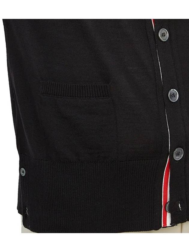 Men's Classic V-neck Merino Wool Cardigan Black - THOM BROWNE - BALAAN 6