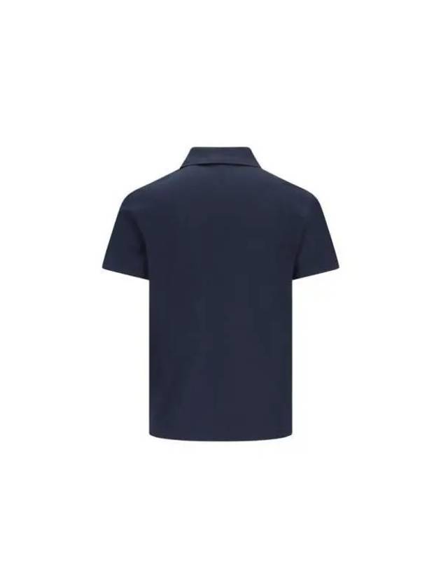 Men's Monogram Cotton Short Sleeve Polo Shirt Navy - SAINT LAURENT - BALAAN 3