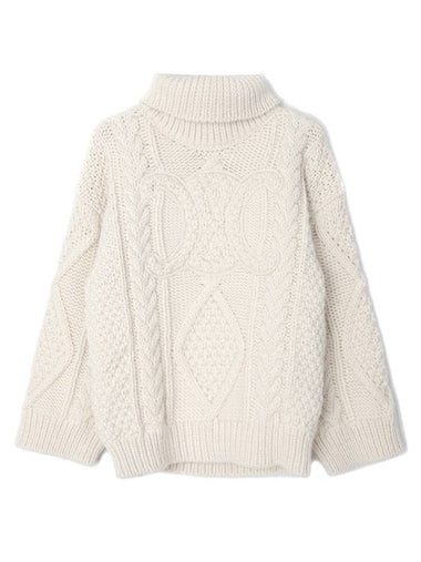 High-neck Aran Alpaca Knit Top Off White - CELINE - BALAAN 1