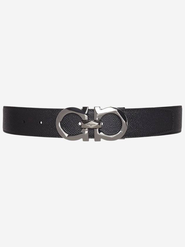 Silver Gancini Reversible Leather Belt Black - SALVATORE FERRAGAMO - BALAAN 2