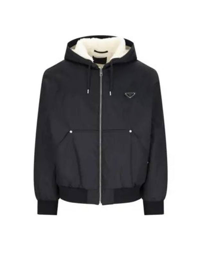 Triangle Logo Re-Nylon Zip Up Hoodie Black - PRADA - BALAAN 2